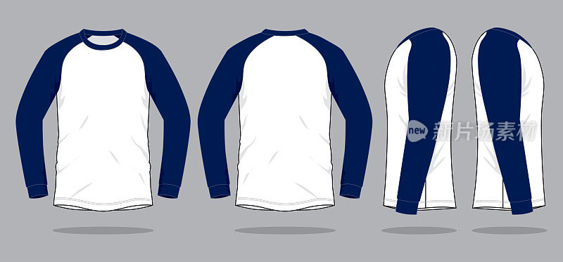长袖t恤设计矢量(白色/海军蓝)